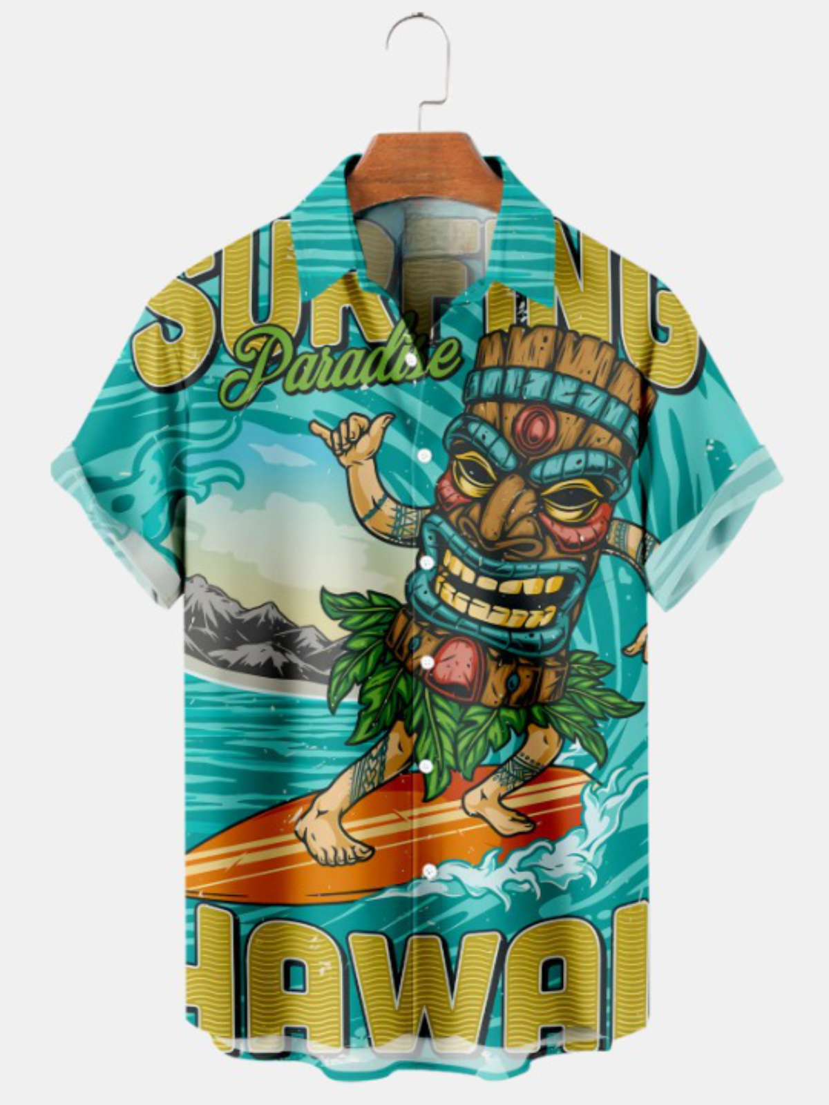 Hawaiian Funny Surf Print Short Sleeve Shirt