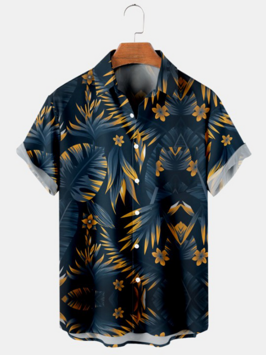 Hawaiian Gradient Palm Leaf Print Short Sleeve Shirt