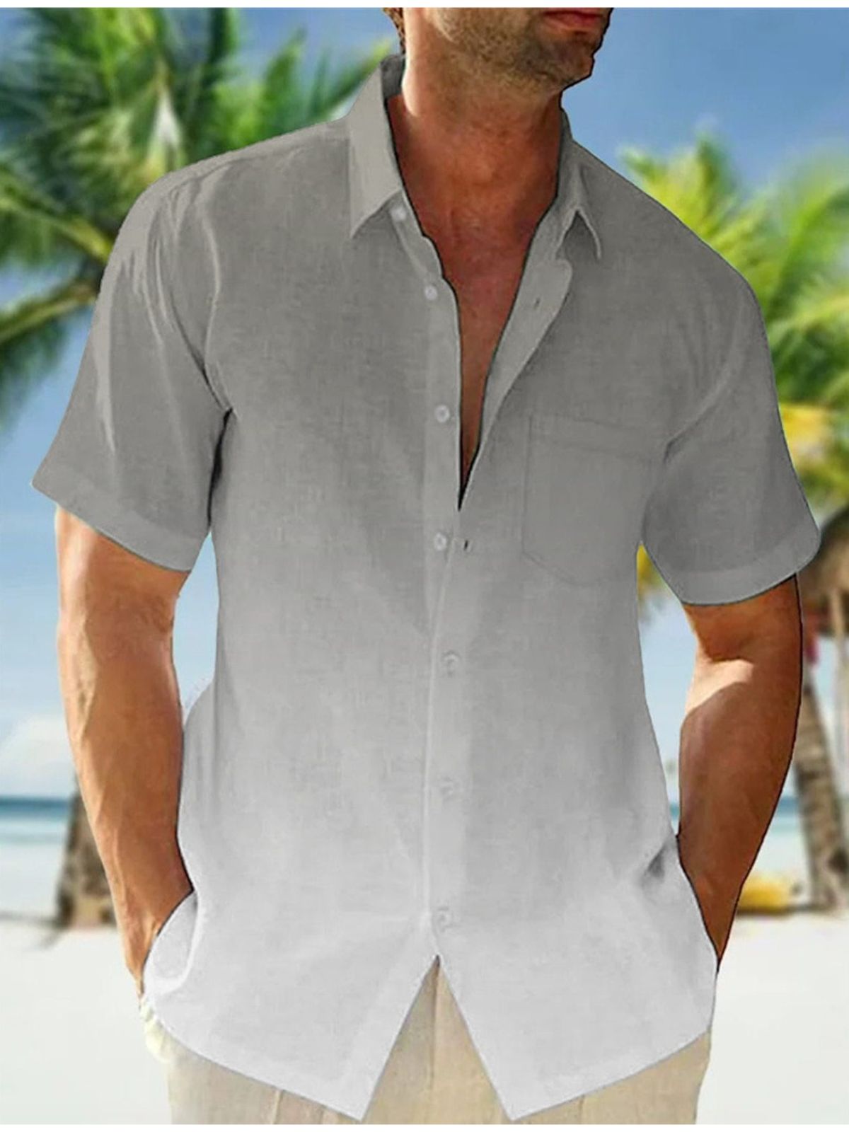 Hawaiian Gradient Print Pocket Short Sleeve Shirt