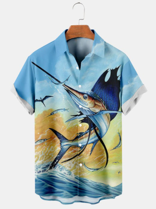 Hawaiian Ocean Fish Print Short Sleeve Shirt