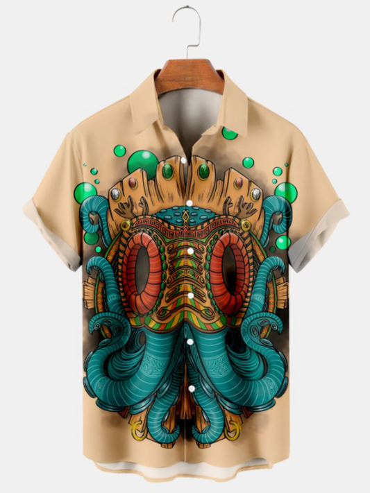 Hawaiian Octopus Print Short Sleeve Shirt