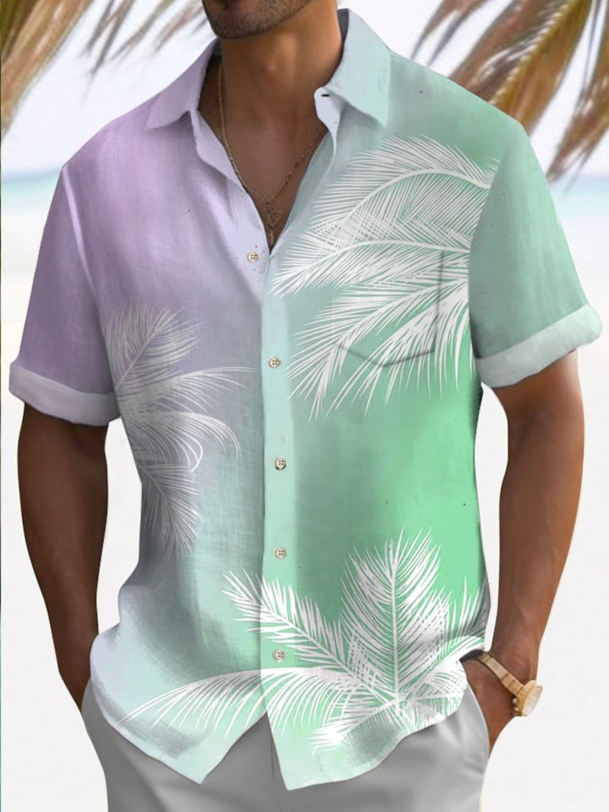 Hawaiian Tree Print Fashion Short Sleeve Shirt