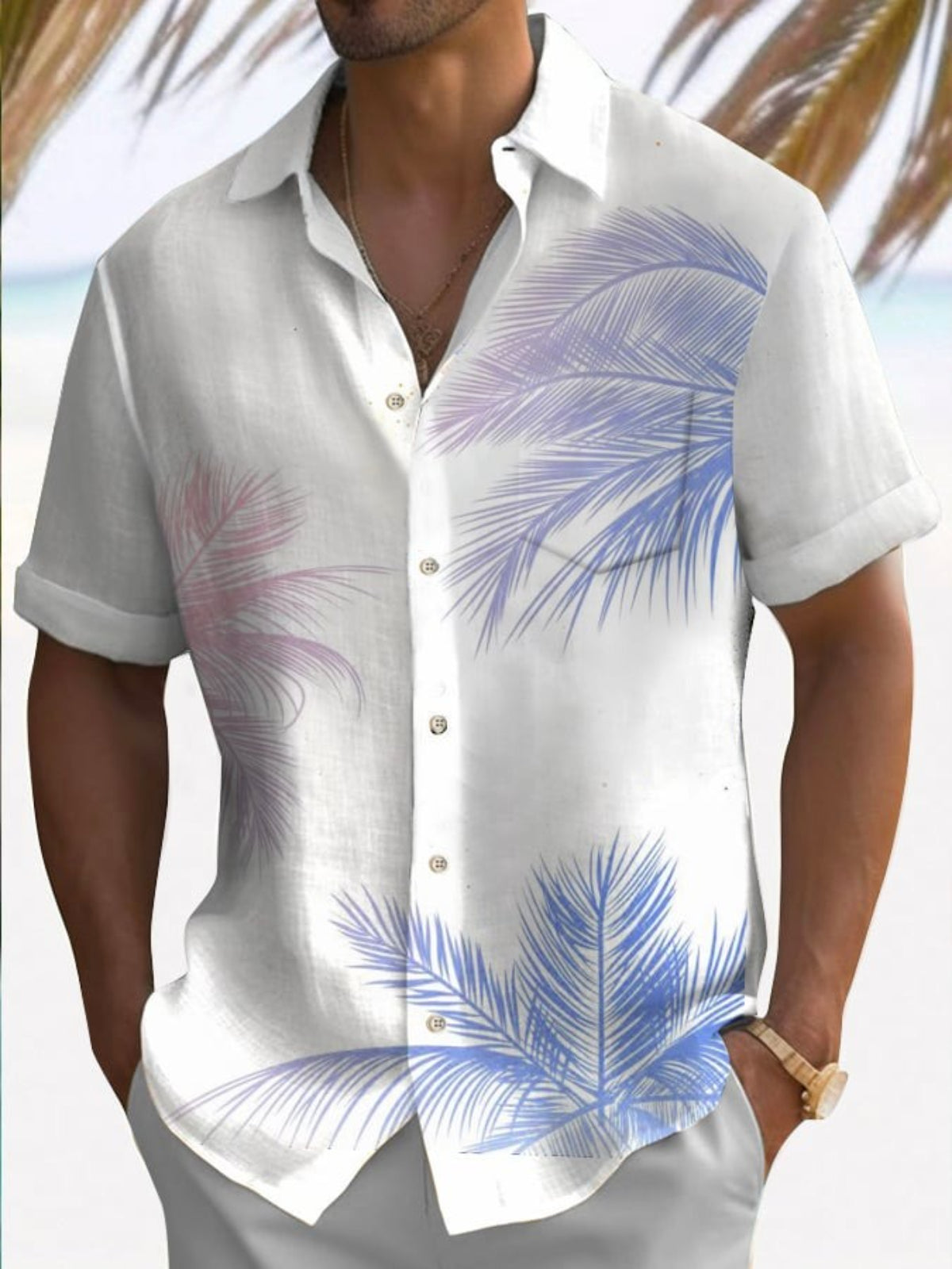 Hawaiian Tree Print Fashion Short Sleeve Shirt