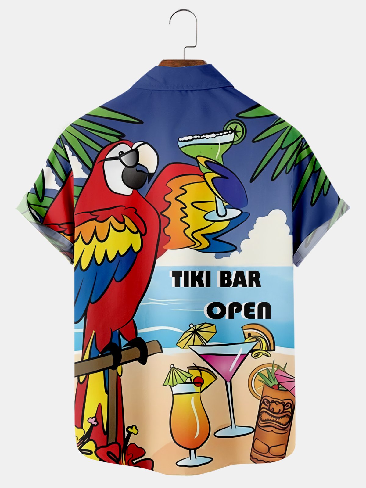 Hawaiian Parrot And Tiki Print Short Sleeve Shirt