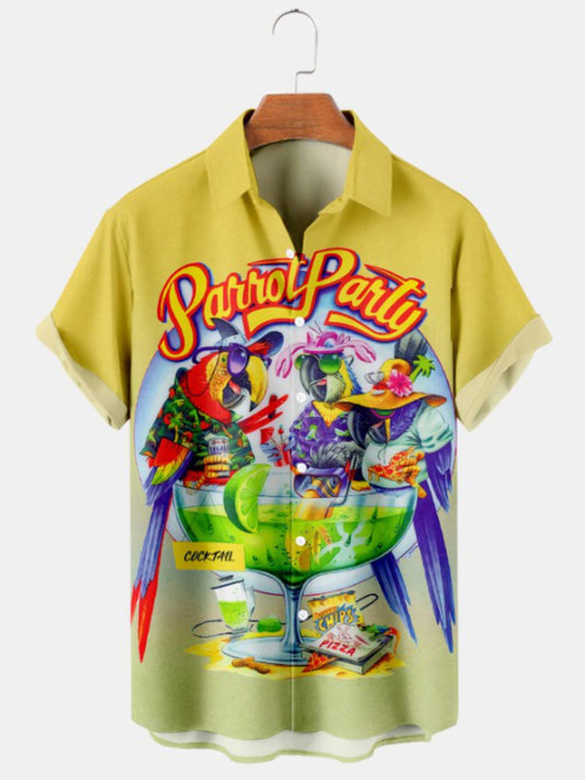 Hawaiian Parrot Party Print Short Sleeve Shirt