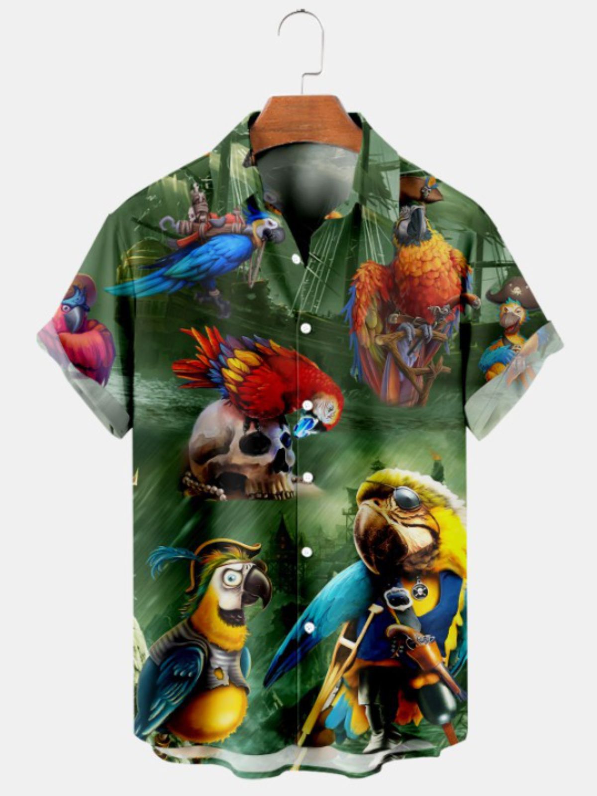Hawaiian Parrot Print Casual Short Sleeve Shirt