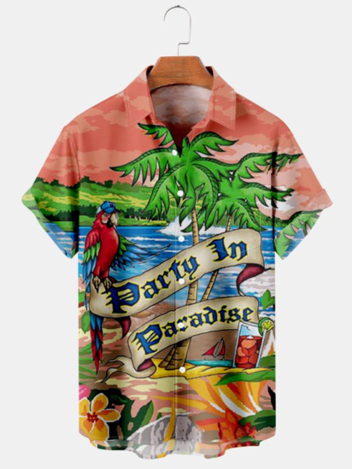 Hawaiian Print Short Sleeve Pocket Shirt