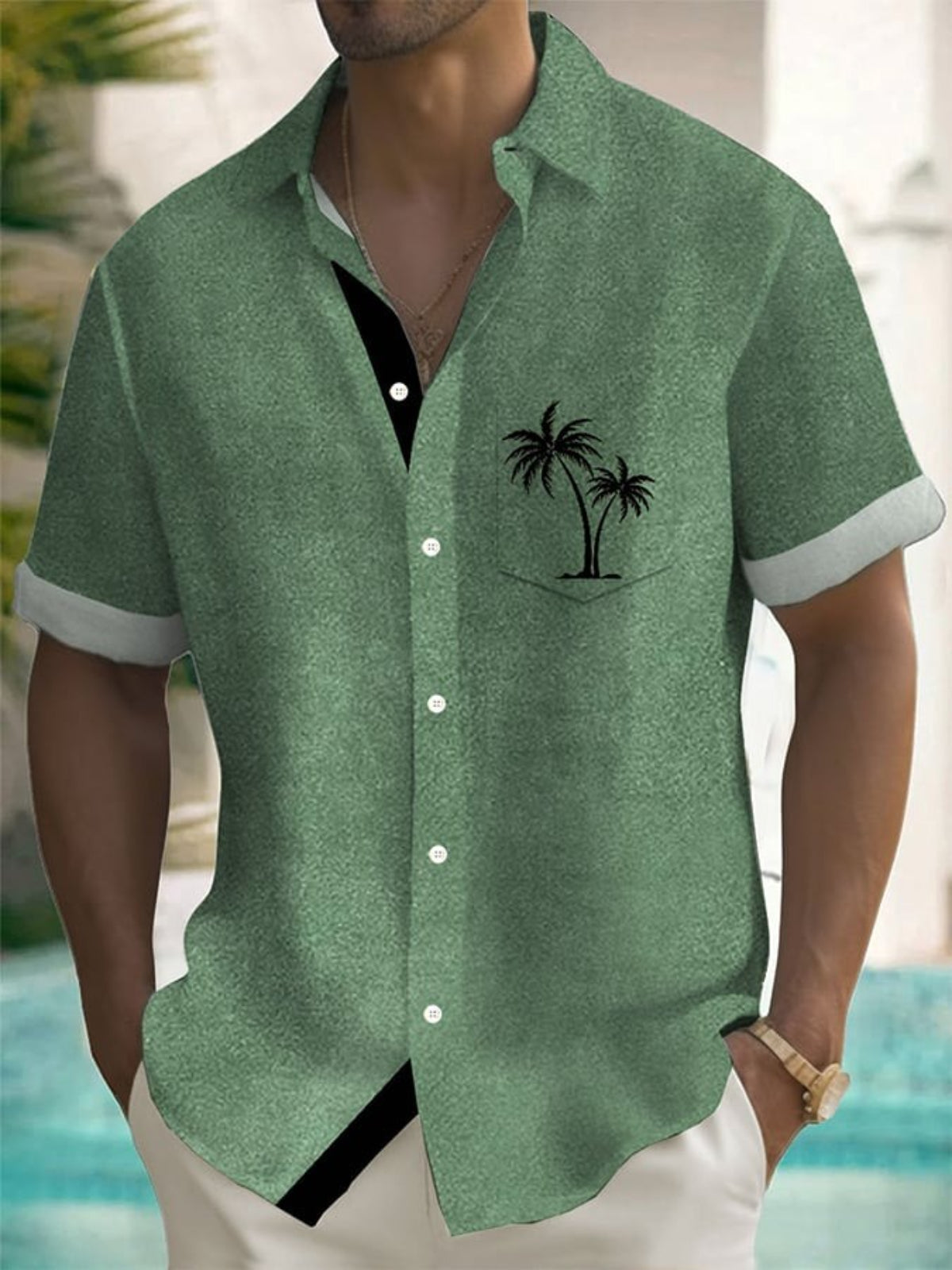 Hawaiian Resort Coconut Tree Print Lapel Shirt