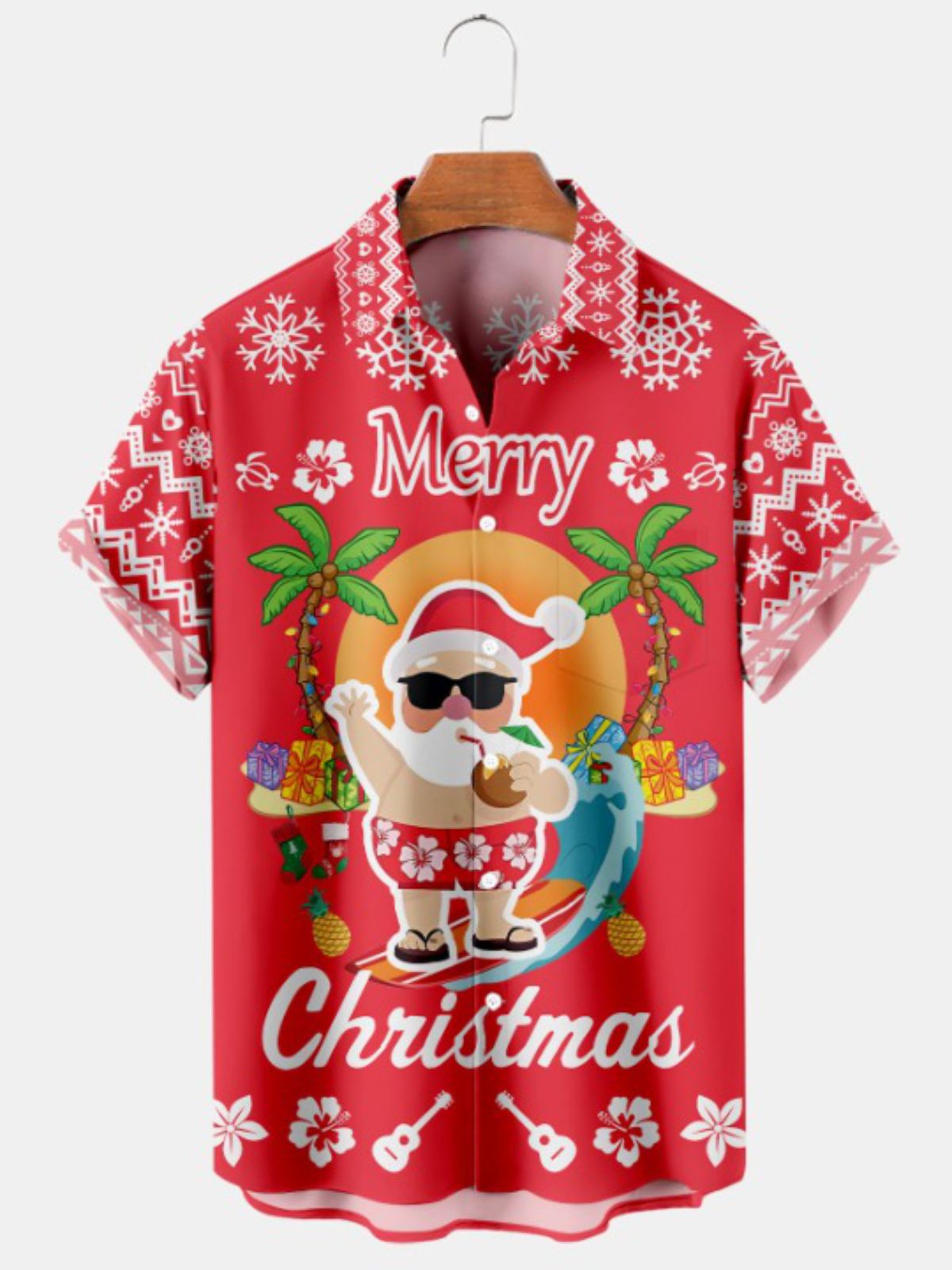 Hawaiian Santa Fun Print Short Sleeve Shirt