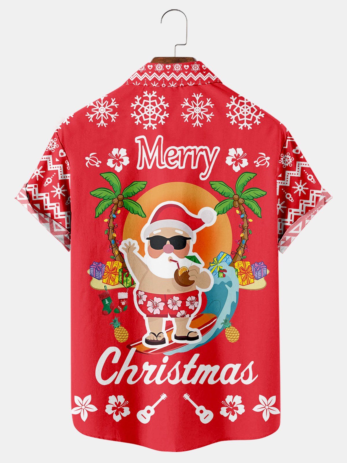 Hawaiian Santa Fun Print Short Sleeve Shirt