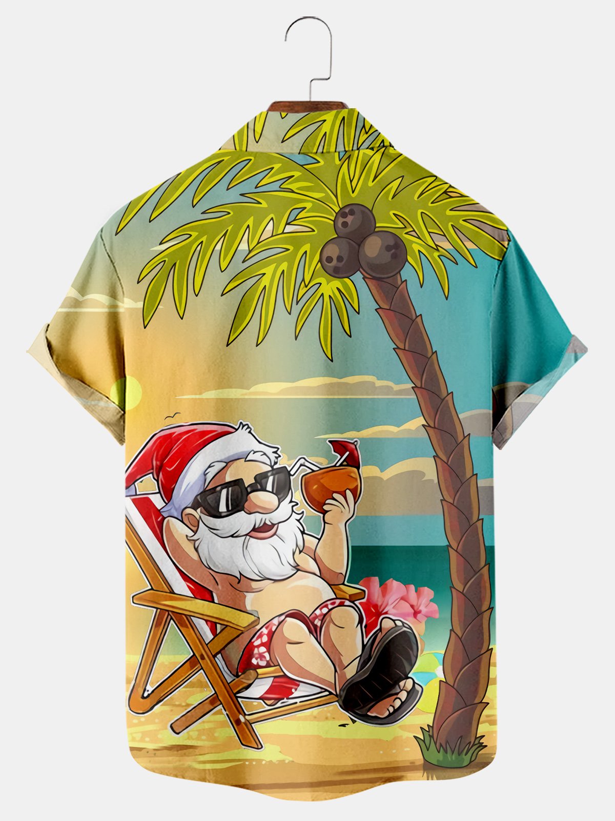 Hawaiian Santa Print Casual Short Sleeve Shirt