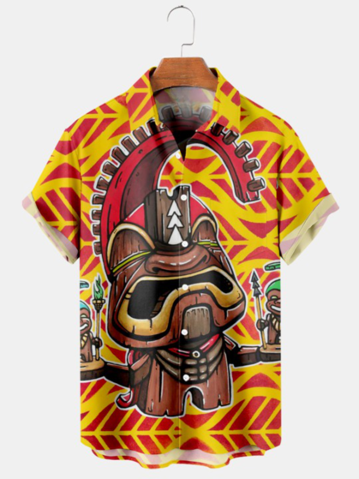 Hawaiian Tiki Mask Print Short Sleeve Shirt