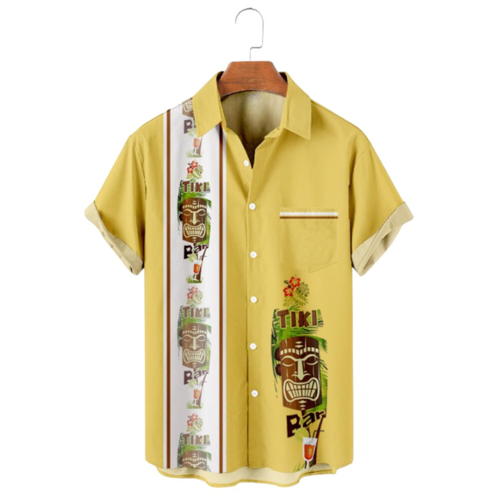 Hawaiian Tiki Print Oversized Short Sleeve Shirt