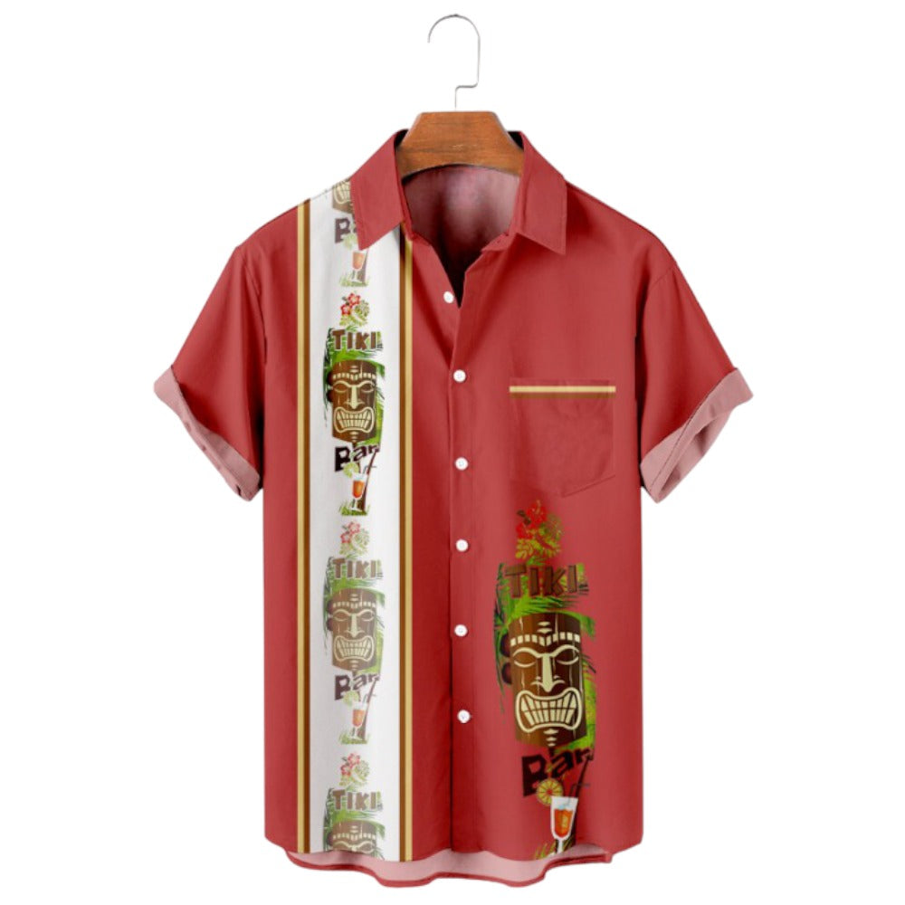 Hawaiian Tiki Print Oversized Short Sleeve Shirt