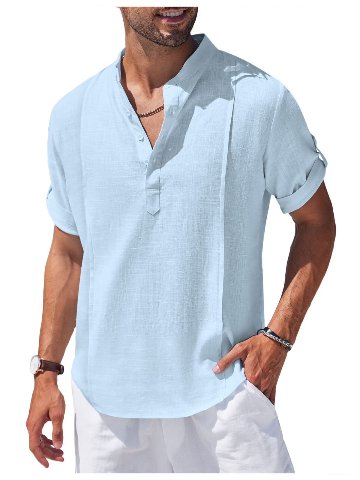 Henley Casual Beach Hippie Short Sleeve Shirt