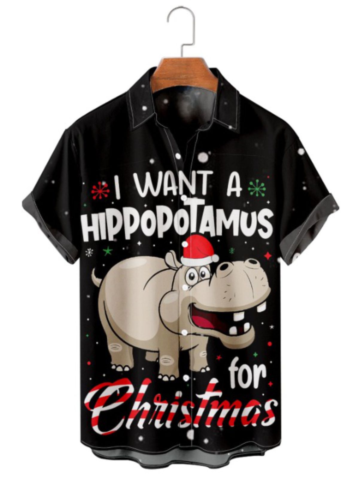 Hippo Printed Christmas Celebration Shirt