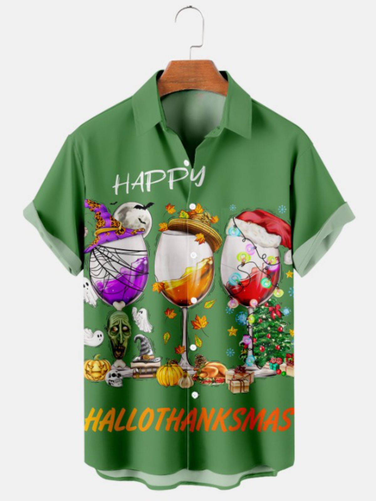 Holiday Print Casual Short Sleeve Shirt