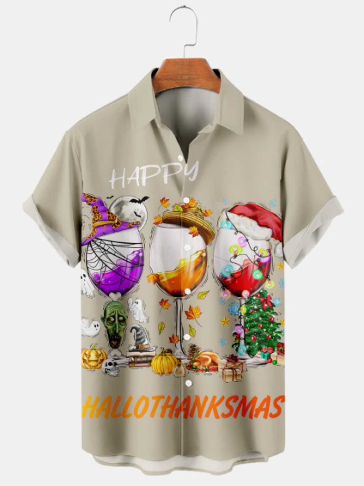 Holiday Print Casual Short Sleeve Shirt