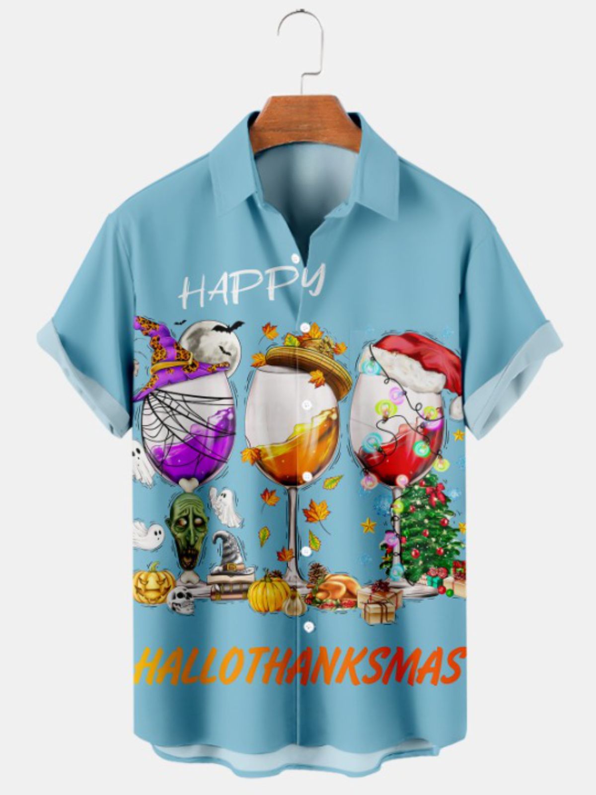 Holiday Print Casual Short Sleeve Shirt