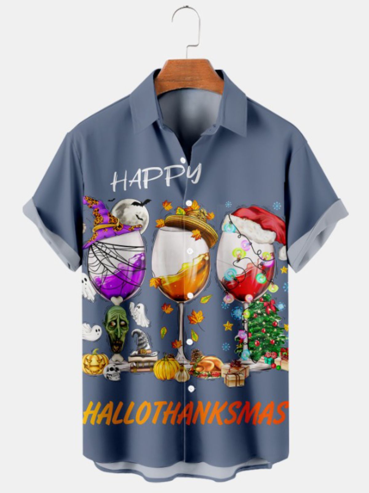 Holiday Print Casual Short Sleeve Shirt
