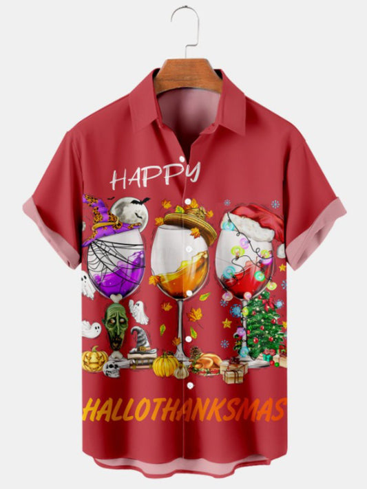 Holiday Print Casual Short Sleeve Shirt