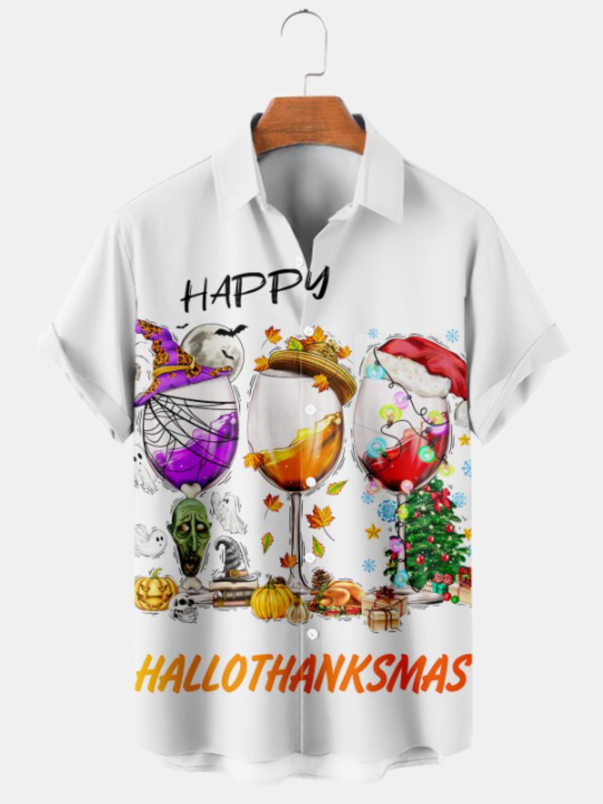 Holiday Print Casual Short Sleeve Shirt