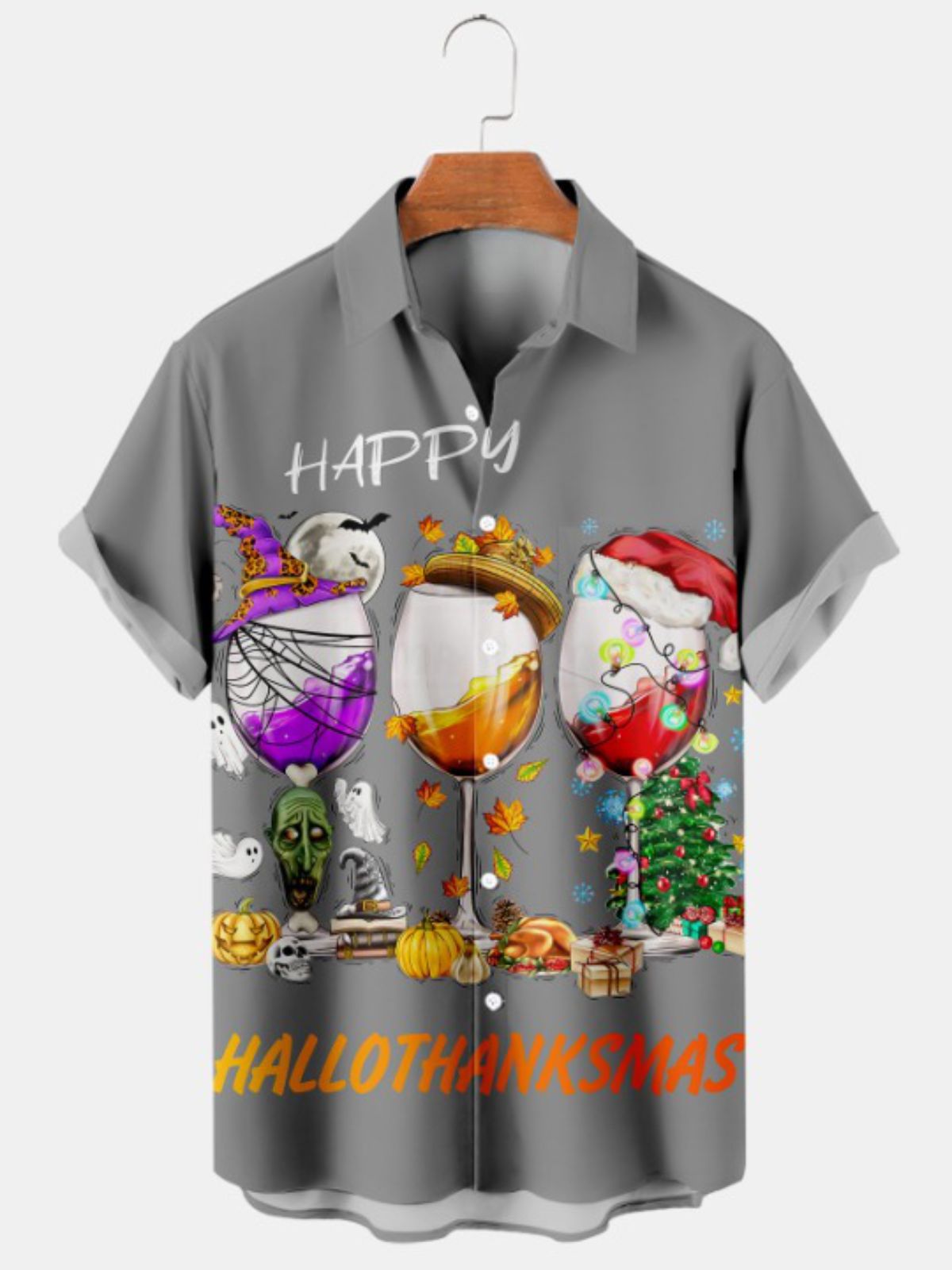 Holiday Print Casual Short Sleeve Shirt