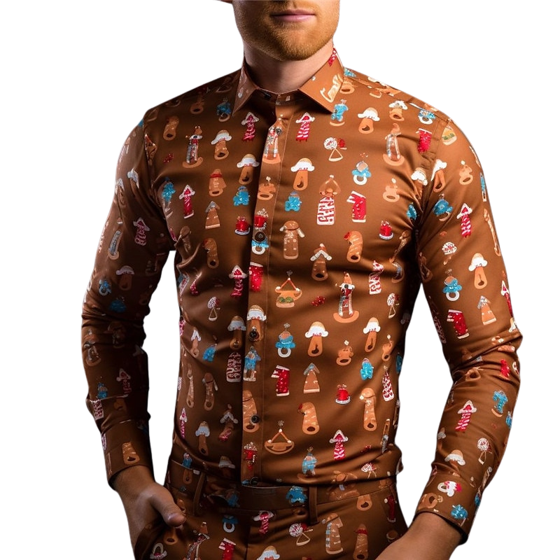Holiday Themed Gingerbread Print Shirt