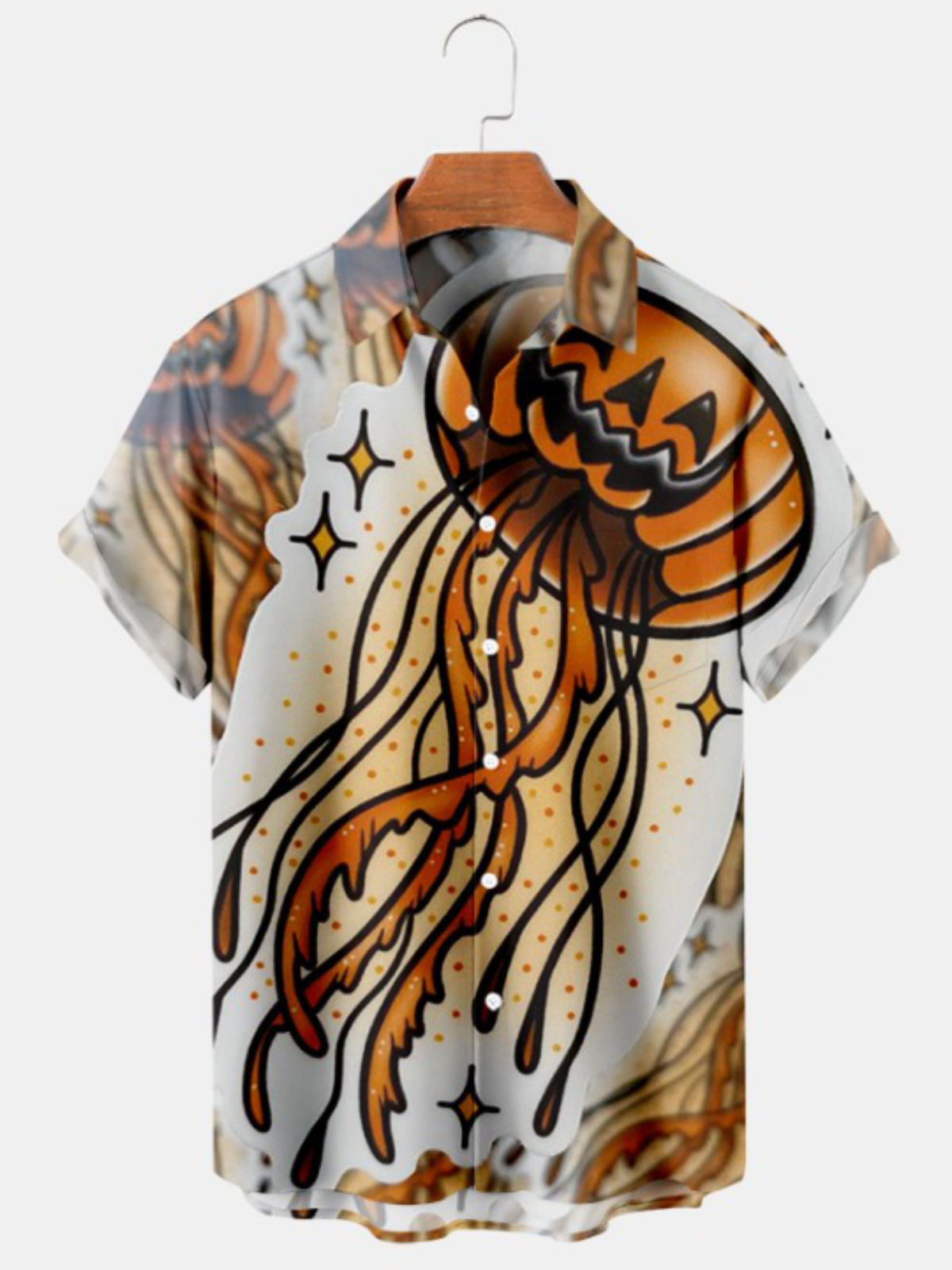 Jellyfish Print Casual Loose Short Sleeve Shirt