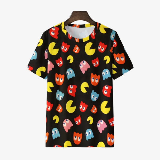 Little Pacman Print Round Collar Casual T Shirt