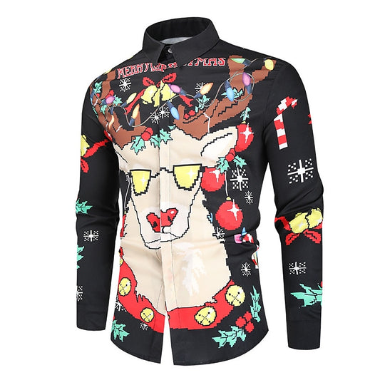 Long Sleeve Christmas Themed Regular Fit Shirts