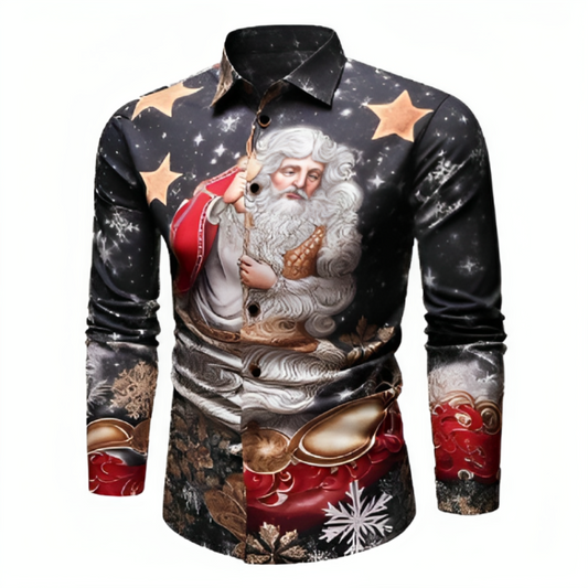 Long Sleeve Santa Claus Patterned Shirt