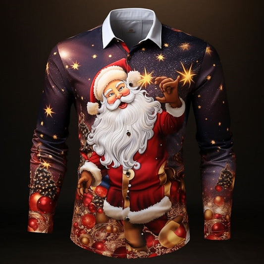 Long Sleeve Santa Claus Printed Shirt