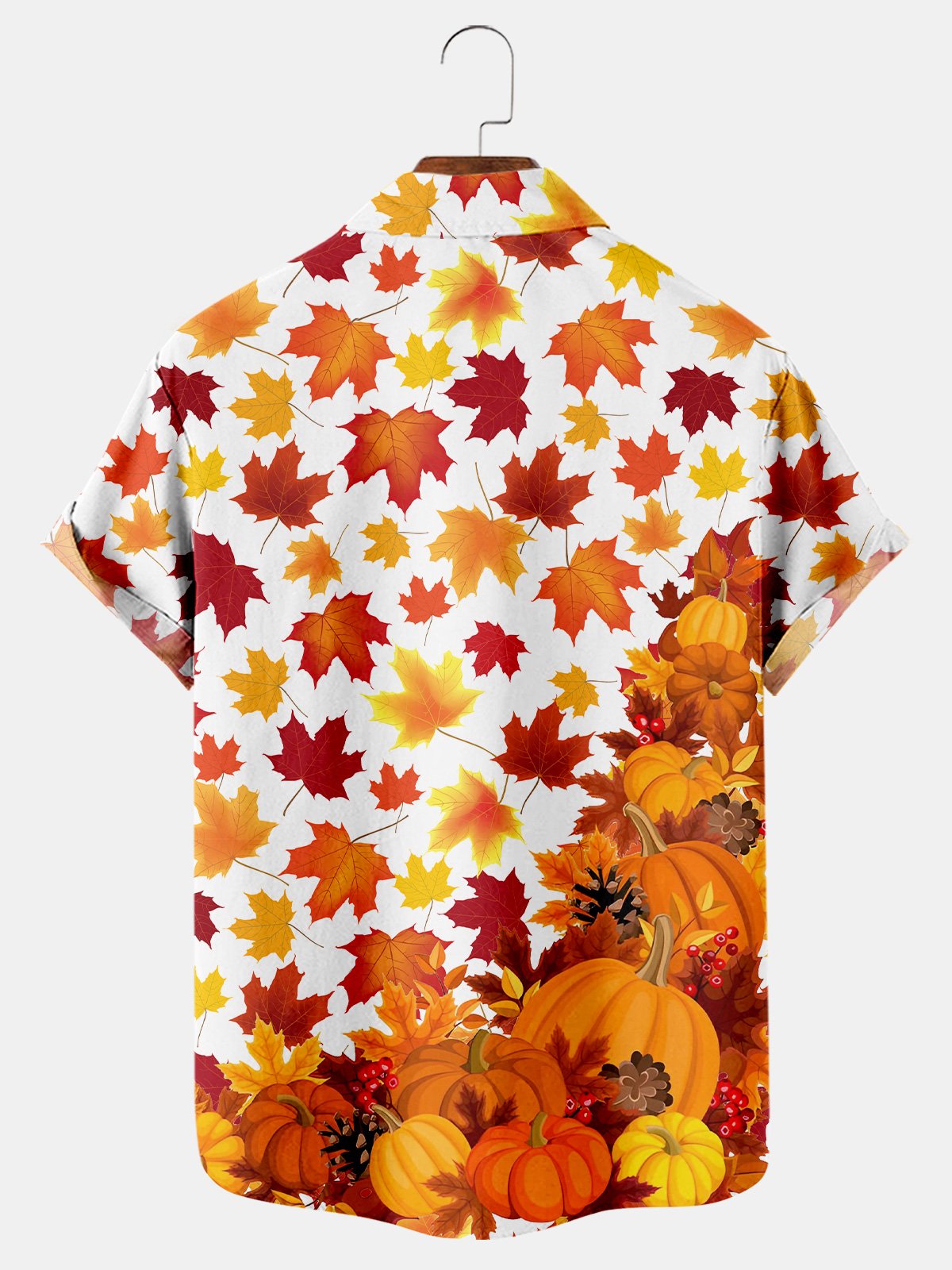 Maple Leaf And Pumpkin Print Short Sleeve Shirt