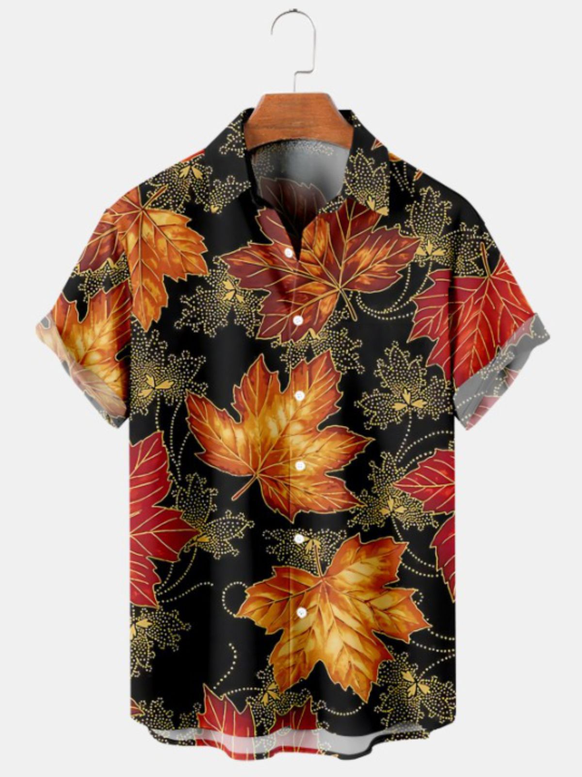 Maple Leaf Print Casual Short Sleeve Shirt