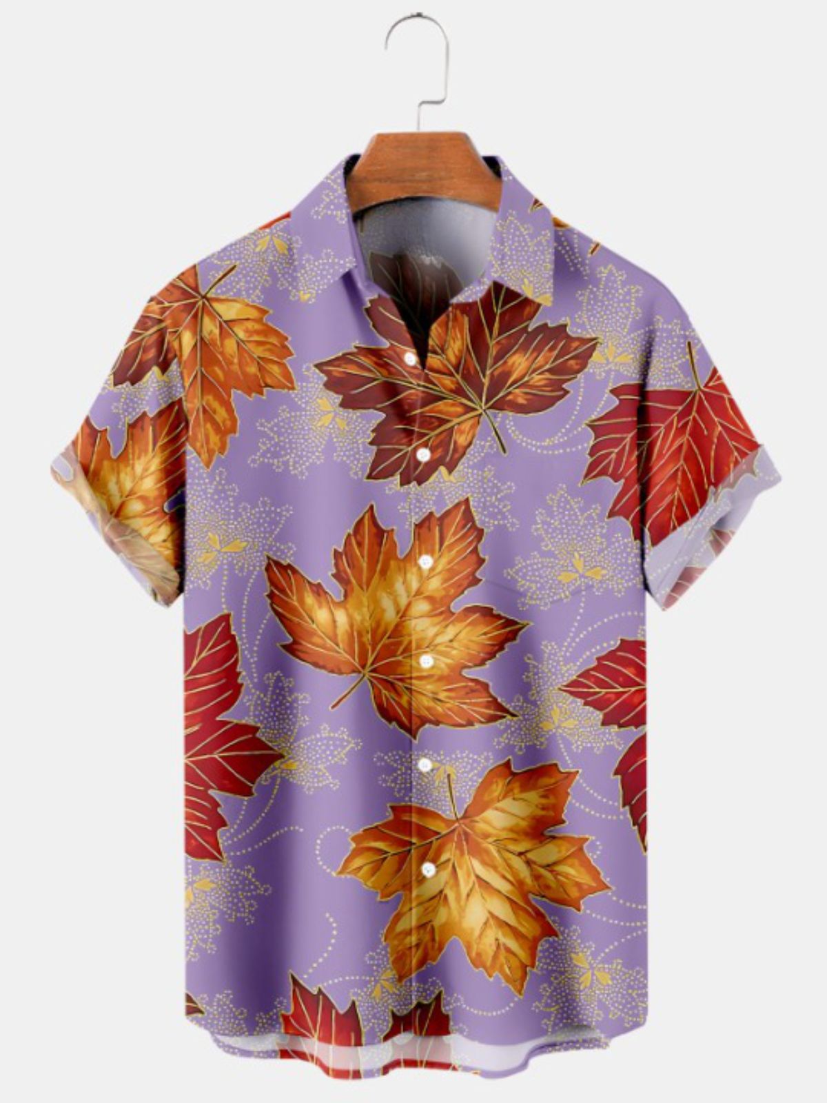 Maple Leaf Print Casual Short Sleeve Shirt