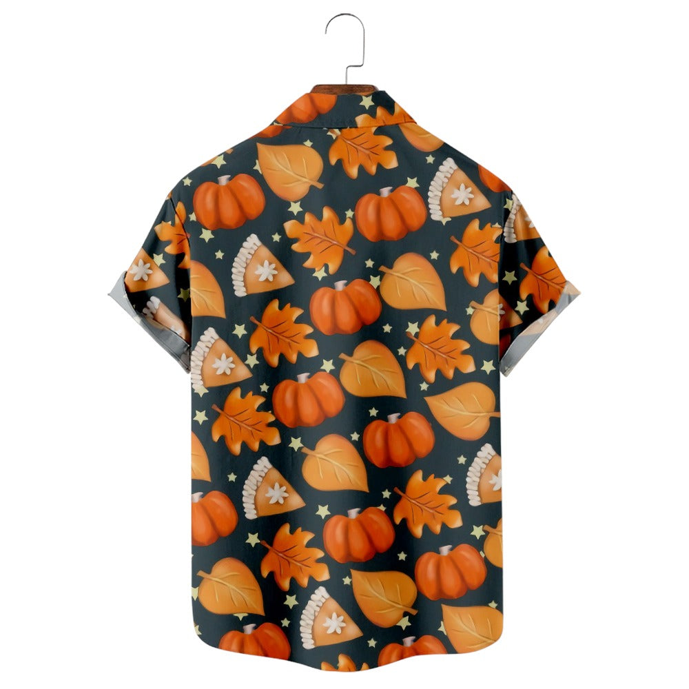 Maple Leaf Pumpkin Print Short Sleeve Shirt