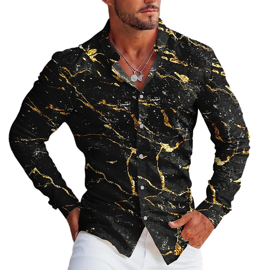 Marbled Print Party Long Sleeve Shirt