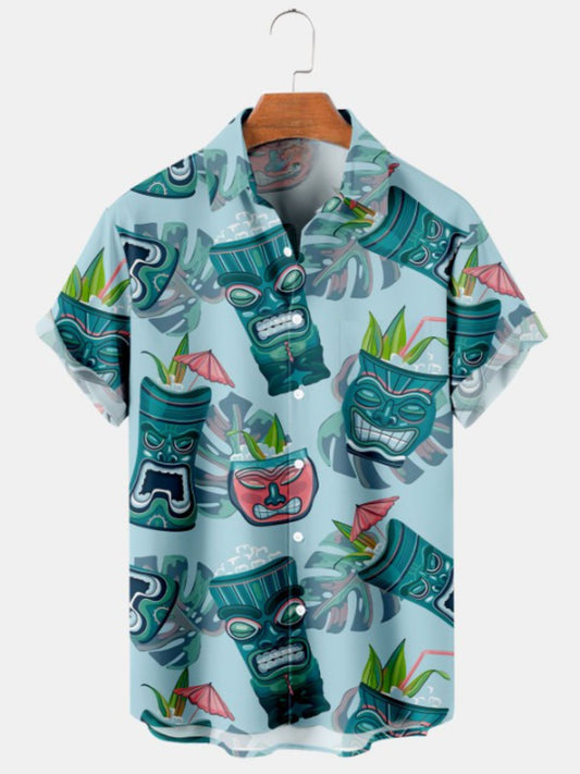 Mask Goblet Print Short Sleeve Shirt