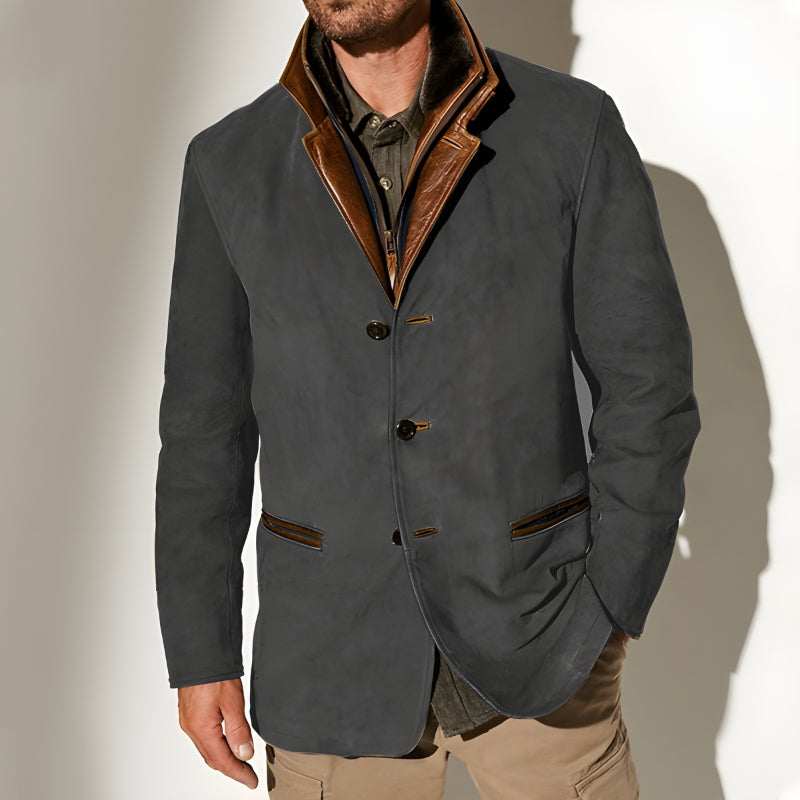 Leather Blazer With Shearling Collar