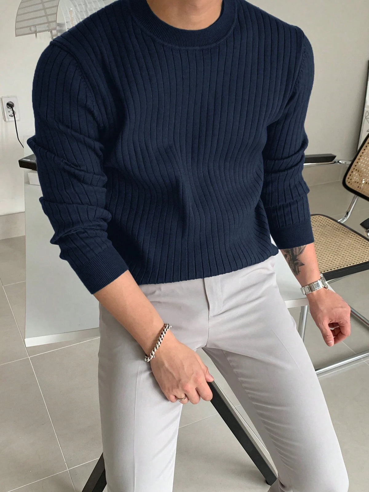 Men Ribbed Knit Sweater