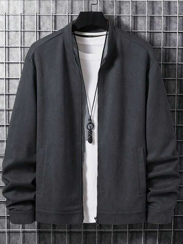 Men Zip Up Suedette Jacket