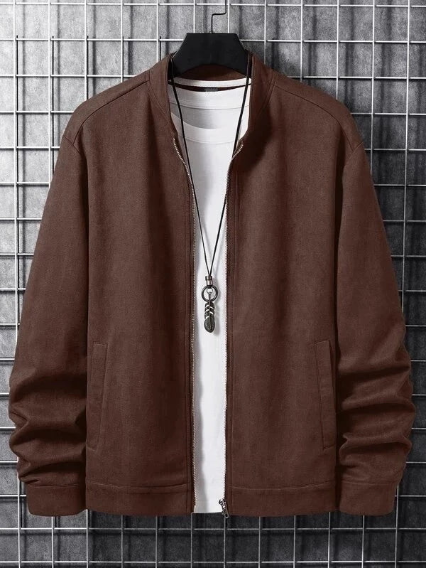 Men Zip Up Suedette Jacket