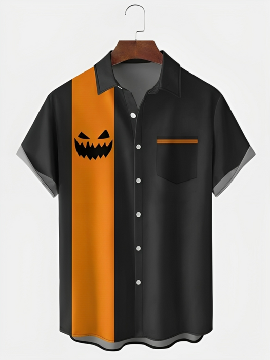 Men's Halloween Pumpkin Print Short Sleeve Shirt