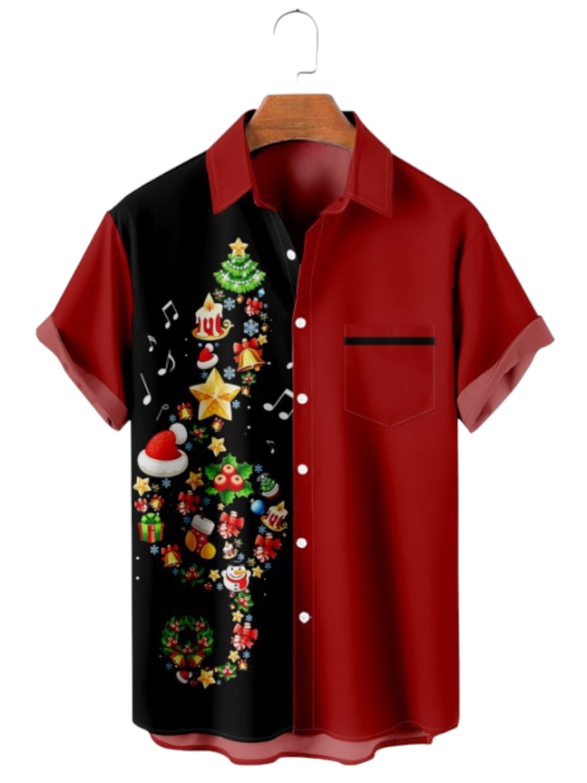 Musical Christmas Patterned Short Sleeve Shirt