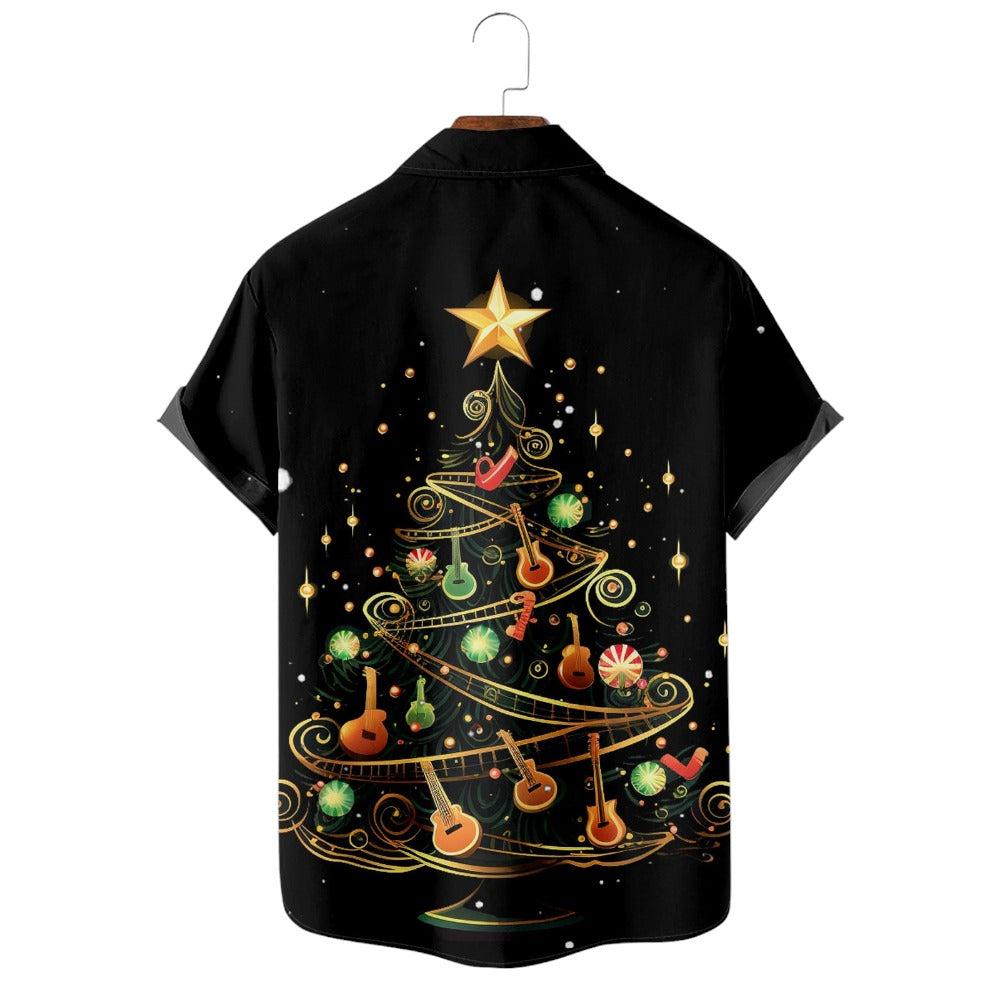 Musical Christmas Tree Print Short Sleeve Shirt
