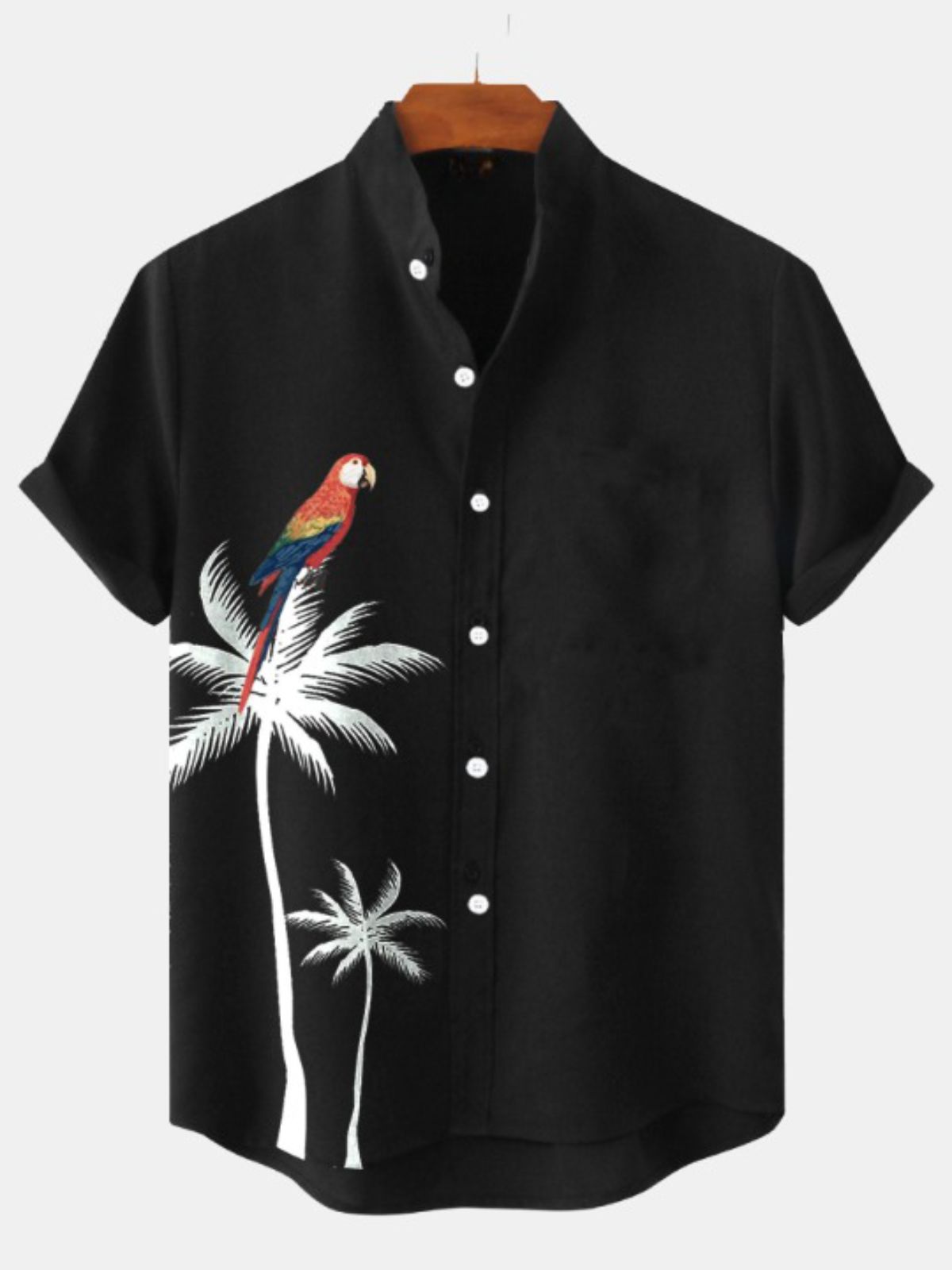 Palm Tree Parrot Print Casual Short Sleeve Shirt