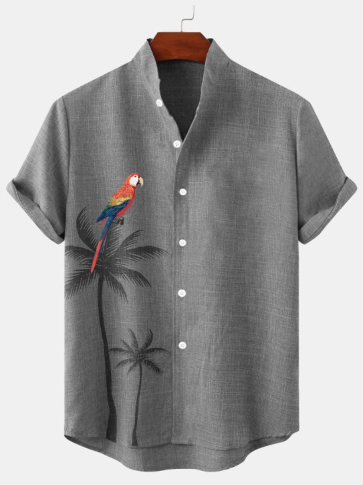 Palm Tree Parrot Print Casual Short Sleeve Shirt