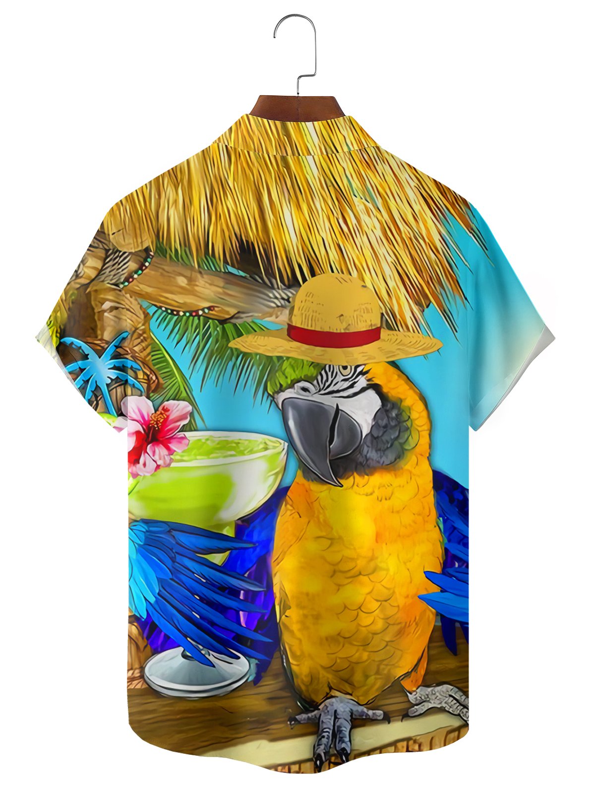 Parrot And Glass Graphic Short Sleeved Shirt
