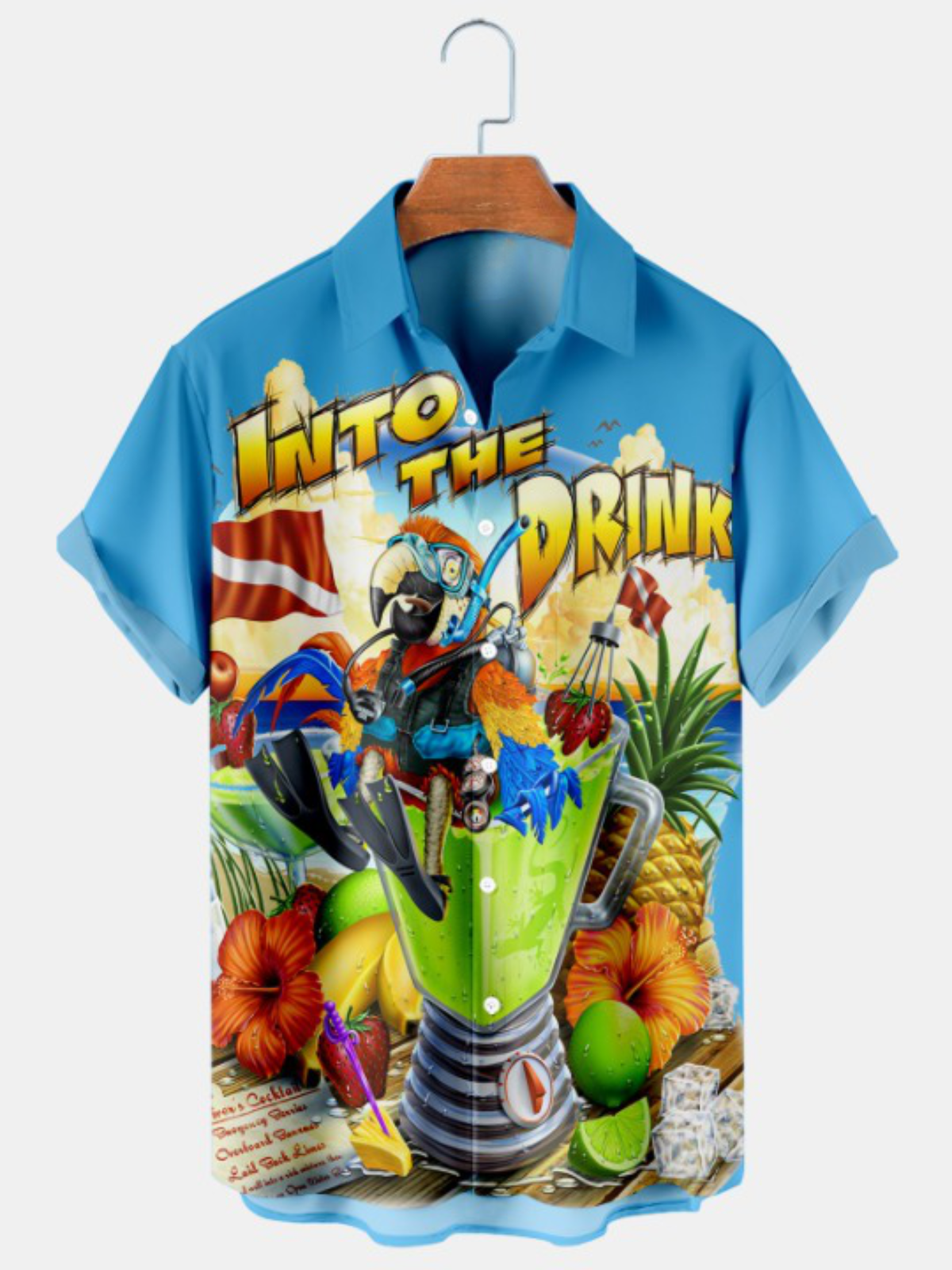 Parrot Beach Hawaiian Print Short Sleeve Shirt